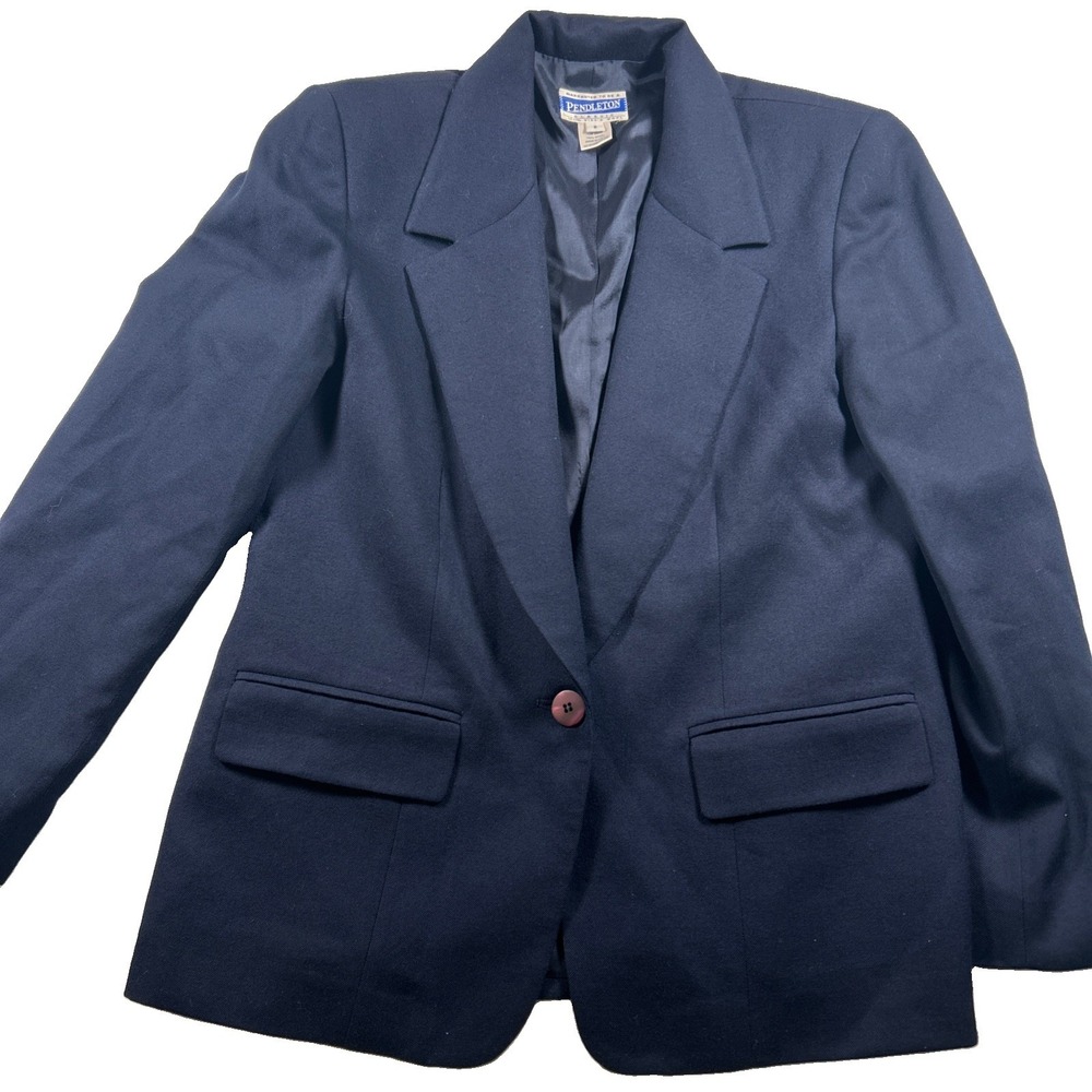 VINTAGE Pendleton Savvy Stretch Wool Navy Blue Blazer Jacket Women's Size 8